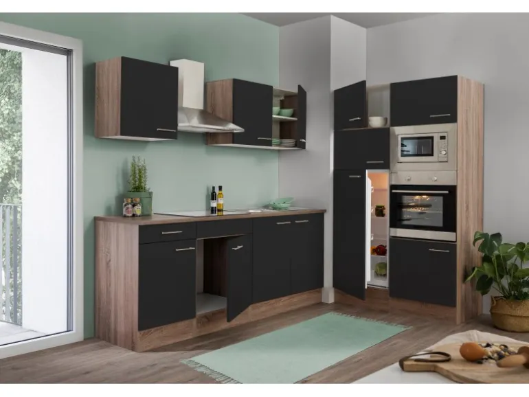 Respekta Küchenzeile KB330EYSMIGKE 330 cm Schwarz-Eiche York Nachbildung