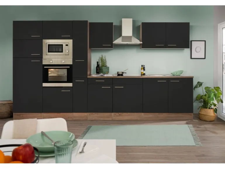 Respekta Küchenzeile KB360EYSMIGKE 360 cm Schwarz-Eiche York Nachbildung