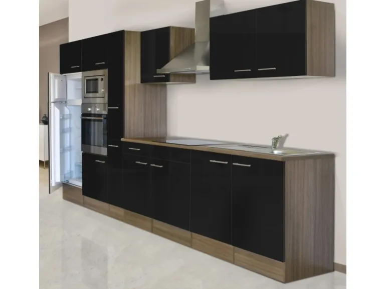 Respekta Küchenzeile KB360EYSMIGKE 360 cm Schwarz-Eiche York Nachbildung