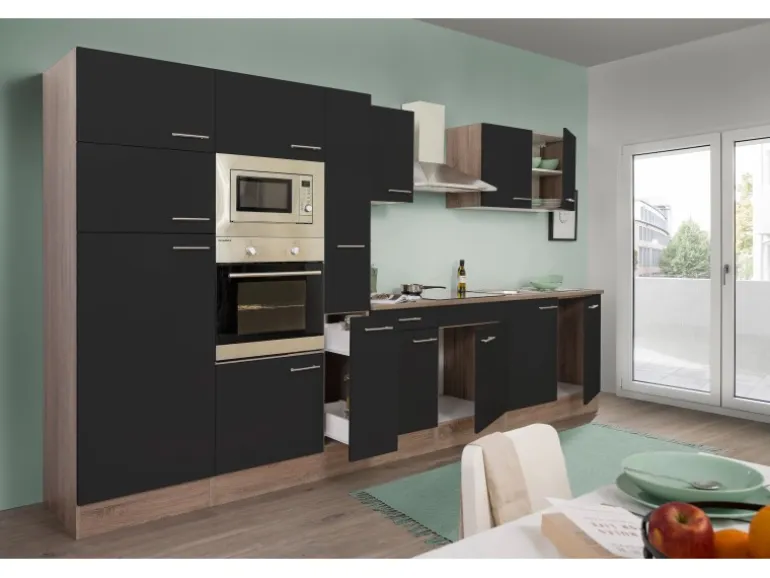 Respekta Küchenzeile KB360EYSMIGKE 360 cm Schwarz-Eiche York Nachbildung