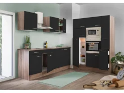 Respekta Küchenzeile KB360EYSMIGKE 360 cm Schwarz-Eiche York Nachbildung
