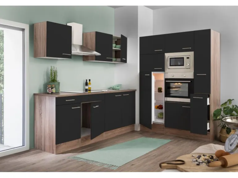 Respekta Küchenzeile KB360EYSMIGKE 360 cm Schwarz-Eiche York Nachbildung