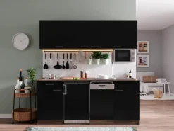 Respekta Küchenzeile KB195EYSMIC 195 cm Schwarz-Eiche York Nachbildung