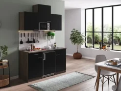 Respekta Küchenzeile KB150EYSMIC 150 cm Schwarz-Eiche York Nachbildung