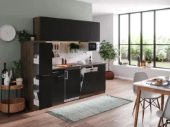 Respekta Küchenzeile KB225EYSMI 225 cm Schwarz-Eiche York Nachbildung