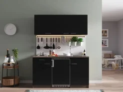 Respekta Küchenzeile KB150EYS 150 cm Schwarz-Eiche York Nachbildung