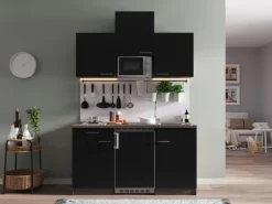 Respekta Küchenzeile KB150EYSMI 150 cm Schwarz-Eiche York Nachbildung