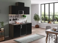 Respekta Küchenzeile KB150EYSMI 150 cm Schwarz-Eiche York Nachbildung