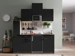 Respekta Küchenzeile KB180EYSMI 180 cm Schwarz-Eiche York Nachbildung