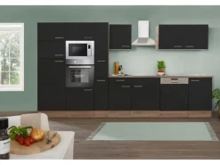 Respekta Küchenzeile KB370EYSMIGKE 370 cm Schwarz Eiche-York Nachbildung