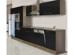Respekta Küchenzeile KB370EYSMIGKE 370 cm Schwarz Eiche-York Nachbildung