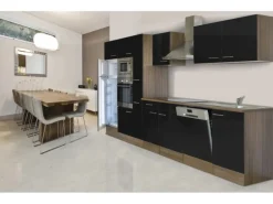 Respekta Küchenzeile KB370EYSMIGKE 370 cm Schwarz Eiche-York Nachbildung