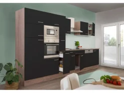 Respekta Küchenzeile KB370EYSMIGKE 370 cm Schwarz Eiche-York Nachbildung