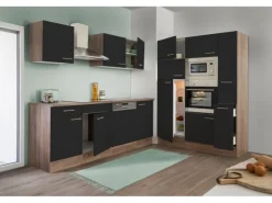Respekta Küchenzeile KB370EYSMIGKE 370 cm Schwarz Eiche-York Nachbildung