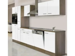 Respekta Küchenzeile KB310EYW 310 cm Weiß Seidenglanz-Eiche York Nachbildung