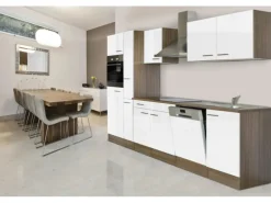 Respekta Küchenzeile KB310EYW 310 cm Weiß Seidenglanz-Eiche York Nachbildung