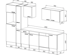 Respekta Küchenzeile KB310EYW 310 cm Weiß Seidenglanz-Eiche York Nachbildung