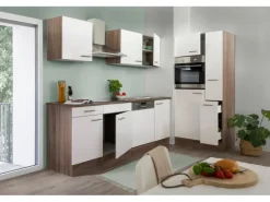 Respekta Küchenzeile KB310EYW 310 cm Weiß Seidenglanz-Eiche York Nachbildung