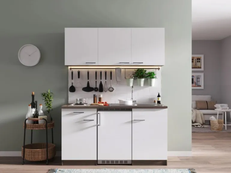 Respekta Küchenzeile KB150EYW 150 cm Weiß-Eiche York Nachbildung