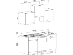 Respekta Küchenzeile KB150EYW 150 cm Weiß-Eiche York Nachbildung