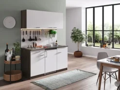 Respekta Küchenzeile KB150EYW 150 cm Weiß-Eiche York Nachbildung