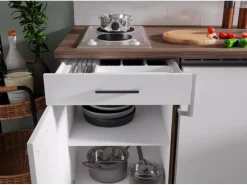 Respekta Küchenzeile KB150EYW 150 cm Weiß-Eiche York Nachbildung