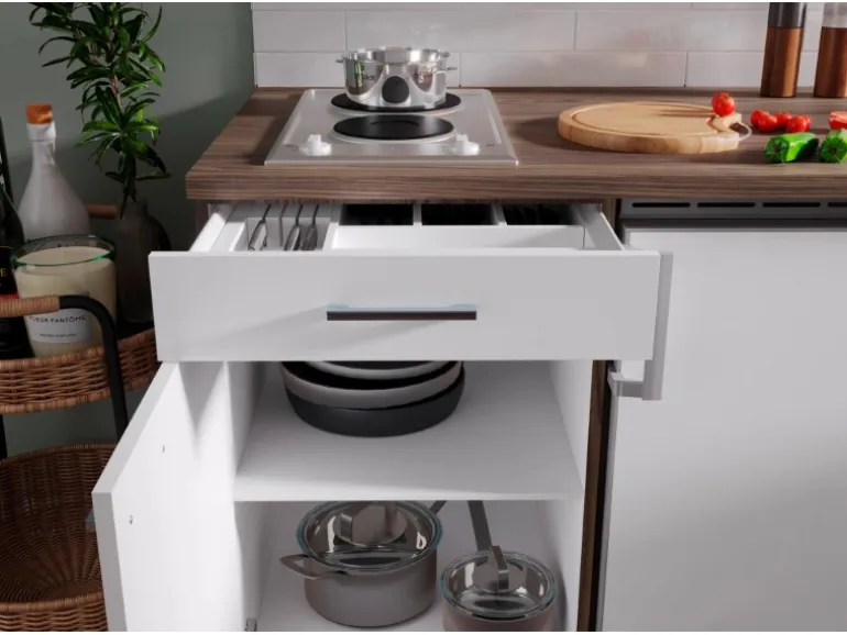 Respekta Küchenzeile KB150EYW 150 cm Weiß-Eiche York Nachbildung