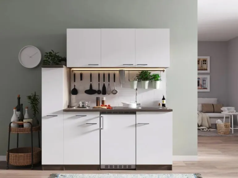 Respekta Küchenzeile KB180EYW 180 cm Weiß-Eiche York Nachbildung