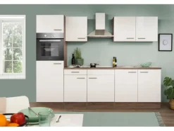 Respekta Küchenzeile KB270EYW 270 cm Weiß Seidenglanz-Eiche York Nachbildung