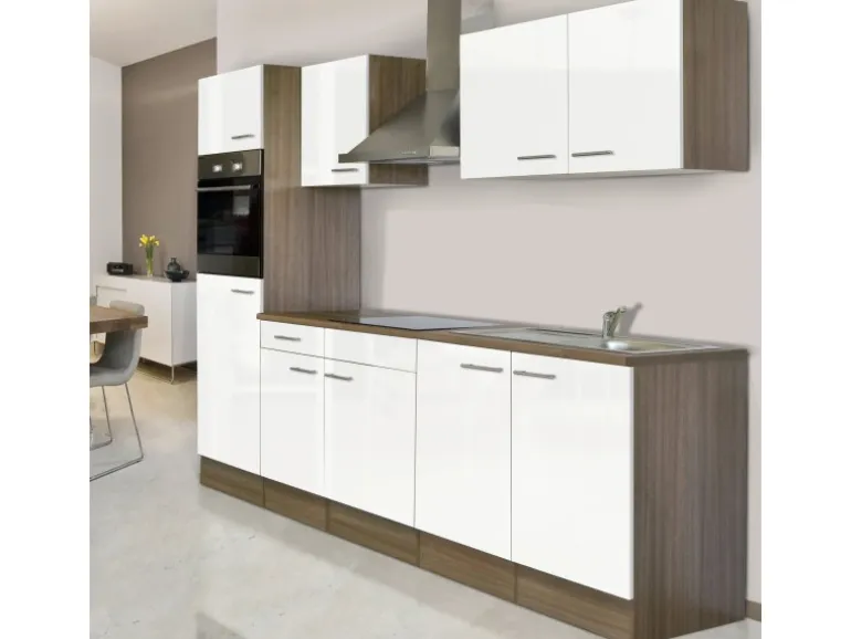 Respekta Küchenzeile KB270EYW 270 cm Weiß Seidenglanz-Eiche York Nachbildung