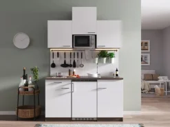 Respekta Küchenzeile KB150EYWMIC 150 cm Weiß-Eiche York Nachbildung