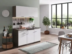 Respekta Küchenzeile KB150EYWC 150 cm Weiß-Eiche York Nachbildung