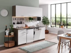 Respekta Küchenzeile KB195EYWMI 195 cm Weiß-Eiche York Nachbildung