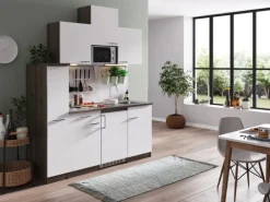 Respekta Küchenzeile KB180EYWMI 180 cm Weiß-Eiche York Nachbildung