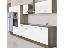 Respekta Küchenzeile KB360EYWMIGKE 360 cm Weiß Seidengl.-Eiche York Nachbildung