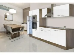 Respekta Küchenzeile KB360EYWMIGKE 360 cm Weiß Seidengl.-Eiche York Nachbildung