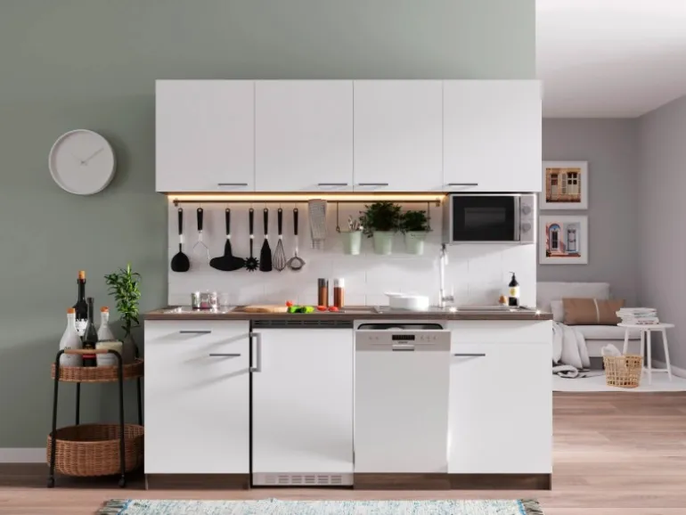 Respekta Küchenzeile KB195EYWMIC 195 cm Weiß-Eiche York Nachbildung