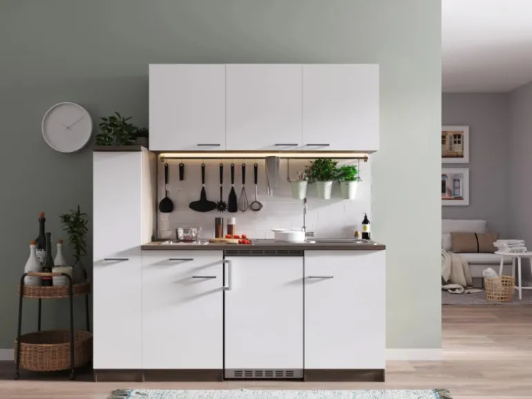 Respekta Küchenzeile KB180EYWC 180 cm Weiß-Eiche York Nachbildung