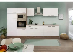 Respekta Küchenzeile KB330EYWMIGKE 330 cm Weiß Seidengl.-Eiche York Nachbildung