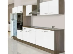 Respekta Küchenzeile KB330EYWMIGKE 330 cm Weiß Seidengl.-Eiche York Nachbildung