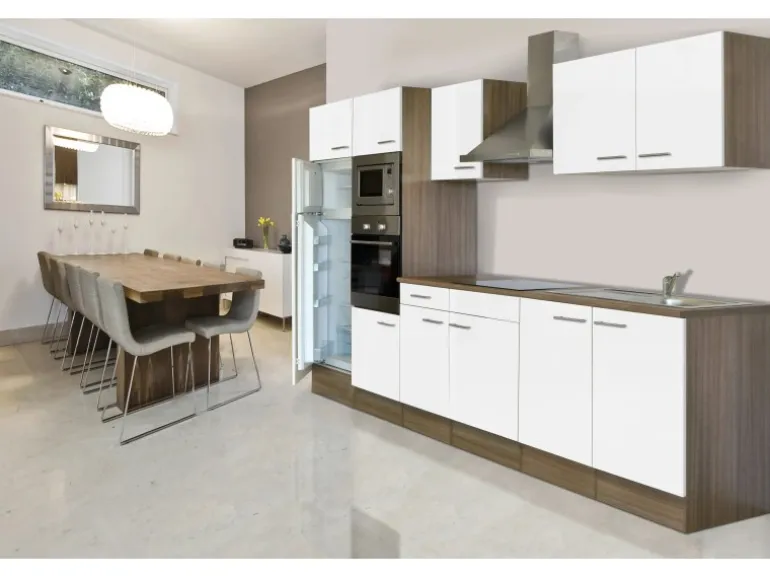 Respekta Küchenzeile KB330EYWMIGKE 330 cm Weiß Seidengl.-Eiche York Nachbildung