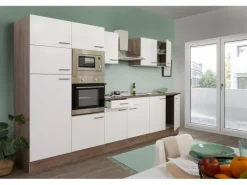 Respekta Küchenzeile KB330EYWMIGKE 330 cm Weiß Seidengl.-Eiche York Nachbildung