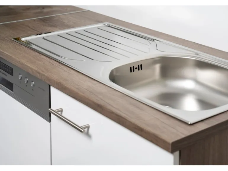 Respekta Küchenzeile KB330EYWMIGKE 330 cm Weiß Seidengl.-Eiche York Nachbildung