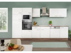 Respekta Küchenzeile KB340EYWMIGKE 340 cm Weiß Seidengl.-Eiche York Nachbildung