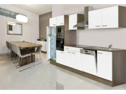 Respekta Küchenzeile KB340EYWMIGKE 340 cm Weiß Seidengl.-Eiche York Nachbildung