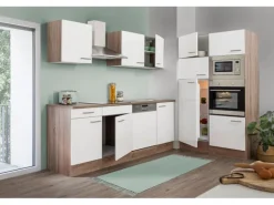 Respekta Küchenzeile KB340EYWMIGKE 340 cm Weiß Seidengl.-Eiche York Nachbildung