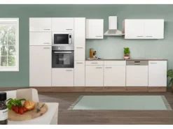 Respekta Küchenzeile KB370EYWMIGKE 370 cm Weiß Seidengl.-Eiche York Nachbildung