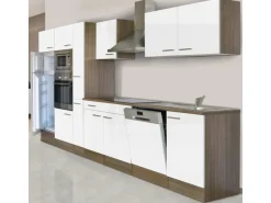 Respekta Küchenzeile KB370EYWMIGKE 370 cm Weiß Seidengl.-Eiche York Nachbildung