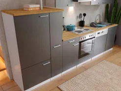 Respekta Küchenzeile KB310WG 310 cm Grau-Weiß
