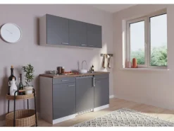 Respekta Küchenzeile KB150WG 150 cm Grau-Weiß Glänzend